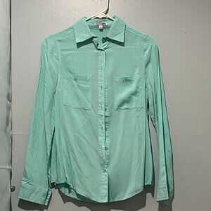 Teal Green Long Sleeve Button Blouse